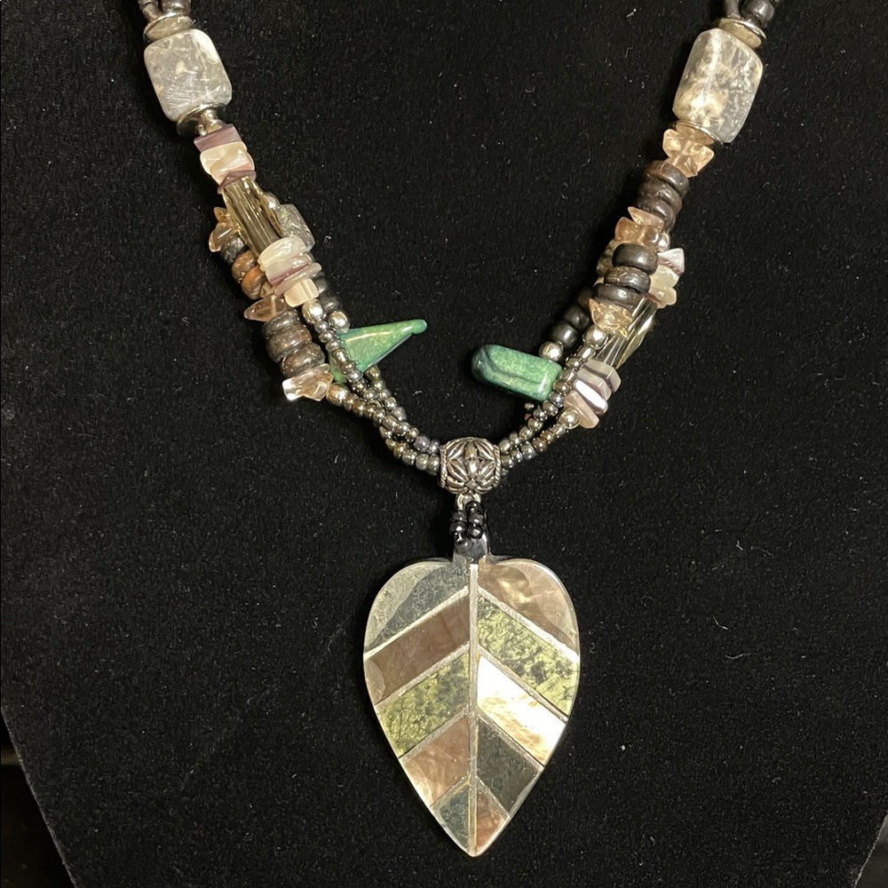 Genuine Stone Leaf Pendant Necklace